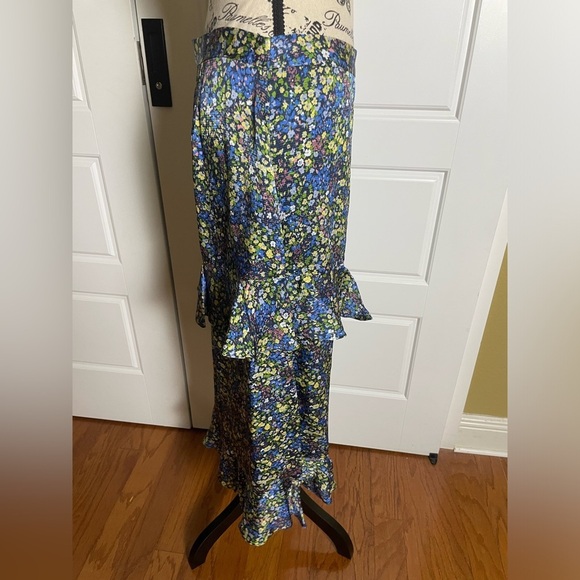 BODEN Satin Ruffle Midi Skirt - Nebulas Blue Floral Print - Picture 5 of 9